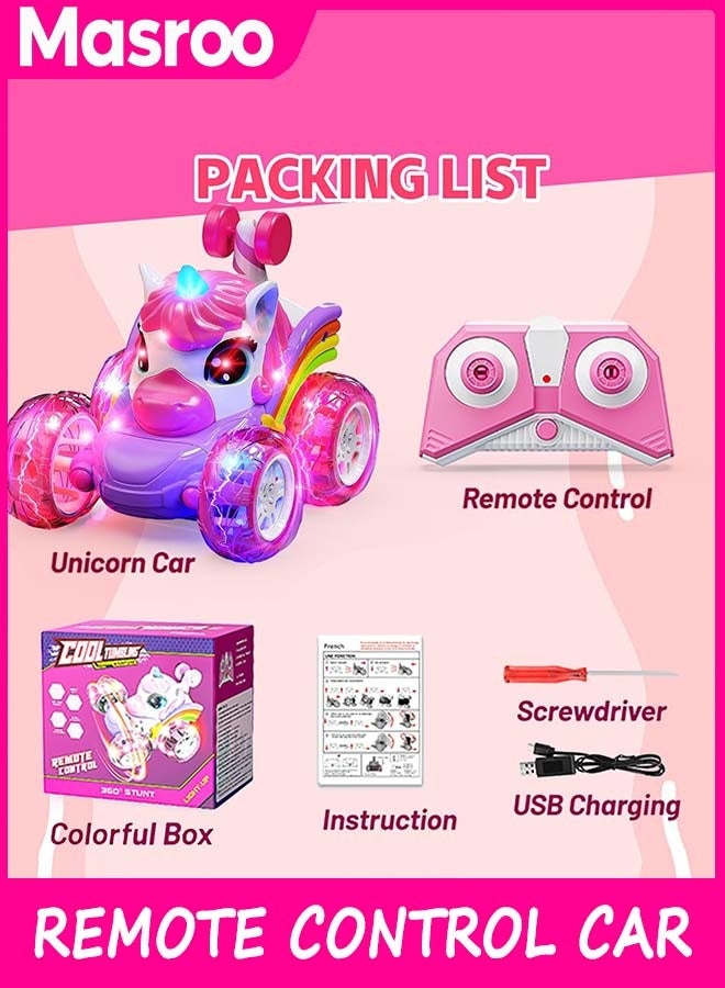 Masroo Remote Control Car RC Stunt Cars for Girl 360°Stunt Rotation 4WD Remote Cars for Kids 3-6 Double Sided RC Car with LED Lights,2.4GHz Electric Toy Car,Birthday Gift for 3 4 5 6 Year Old Girl - Image 2