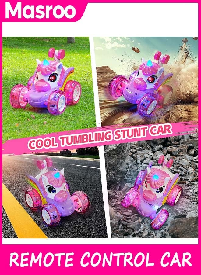 Masroo Remote Control Car RC Stunt Cars for Girl 360°Stunt Rotation 4WD Remote Cars for Kids 3-6 Double Sided RC Car with LED Lights,2.4GHz Electric Toy Car,Birthday Gift for 3 4 5 6 Year Old Girl - Image 5