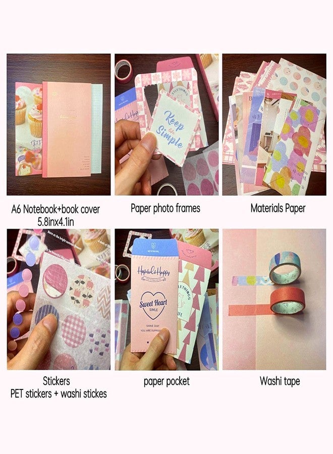MGNLR Paper Vintage Aesthetic Scrapbook Kit(346Pcs) Scrapbooking Supplies Kit with Bullet Junk Journal,Stationery,A6 Grid Notebook Journaling Gift for Girl (Pink Scrapbook) - Image 4