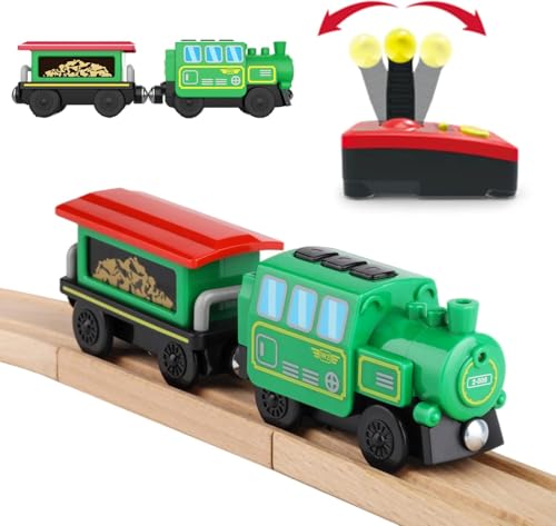HANQIANN Battery Operated Locomotive Train Set for Wooden Train TracksPowerful Engine Train Vehicles Train Electric Remote Control Cars with LightSound Train Toy Gift for Kids Toddler - Image 1