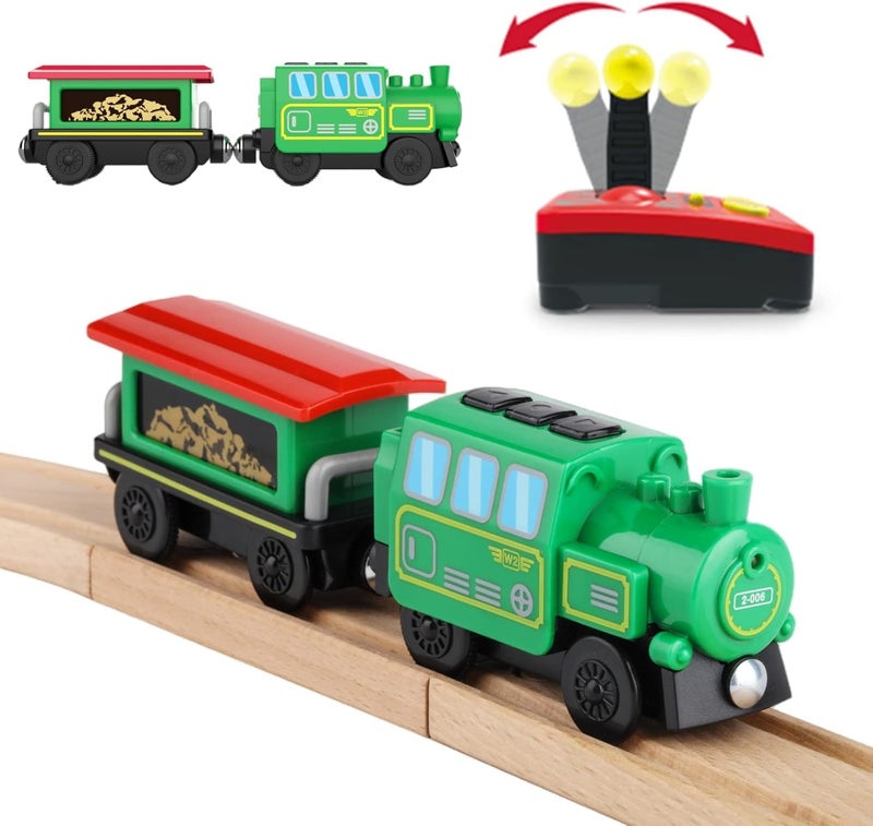 HANQIANN Battery Operated Locomotive Train Set for Wooden Train TracksPowerful Engine Train Vehicles Train Electric Remote Control Cars with LightSound Train Toy Gift for Kids Toddler - Image 3