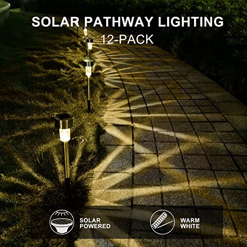 DREAM MASTER Solar Lights Outdoor Waterproof, Stainless Steel LED Landscape Lighting, Solar Garden Lights, Outdoor Christmas Decorations for Yard, Pathway, Walkway, Patio, Lawn - 12 Pack(Warm White) - Image 4
