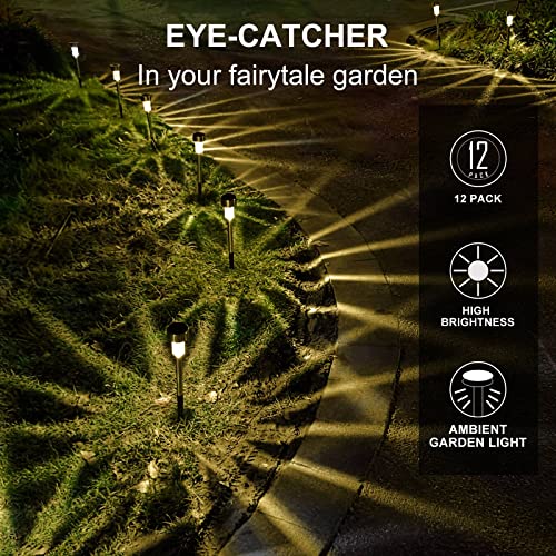 DREAM MASTER Solar Lights Outdoor Waterproof, Stainless Steel LED Landscape Lighting, Solar Garden Lights, Outdoor Christmas Decorations for Yard, Pathway, Walkway, Patio, Lawn - 12 Pack(Warm White) - Image 3