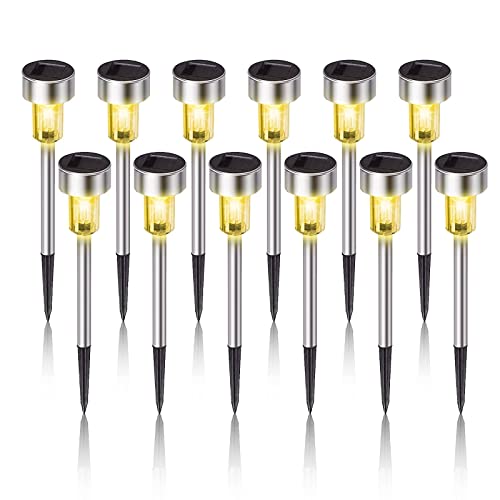 DREAM MASTER Solar Lights Outdoor Waterproof, Stainless Steel LED Landscape Lighting, Solar Garden Lights, Outdoor Christmas Decorations for Yard, Pathway, Walkway, Patio, Lawn - 12 Pack(Warm White) - Image 1