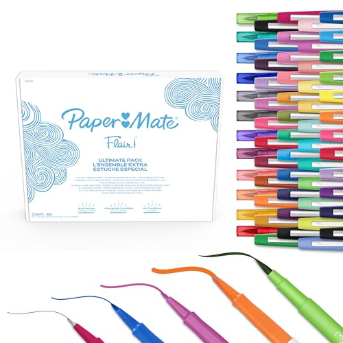 Paper Mate Flair Felt Tip Pens Ultimate Pack Features 5 Different Types of Pens 60 Count Creative Fun Classroom Essentials Teacher Supplies Arts Crafts - Image 1