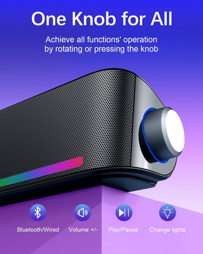 Nylavee Computer Speakers, Hi-Fi Sound Quality Computer Sound Bar, Bluetooth 5.0 & 3.5mm Wired PC Speakers with 4 Dynamic Lighting Modes, USB Powered Speakers for PC, Desktop, Laptops, Phones, Monitors, Xbox - Image 5