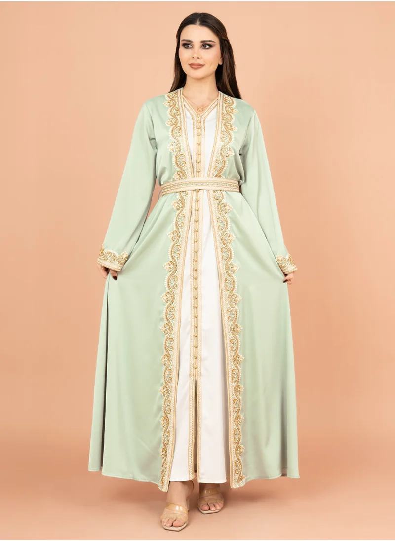 IKKXA Belted Elegant 2-Piece Kaftan IK2009 Green