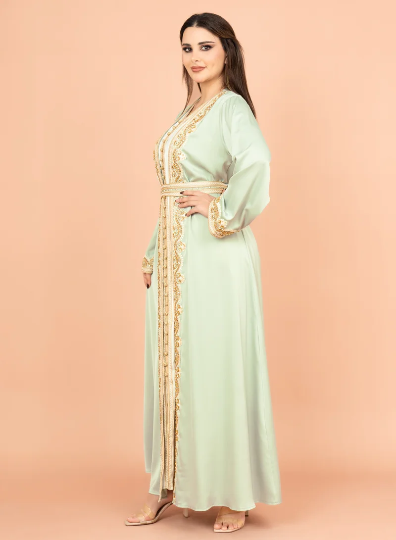 IKKXA Belted Elegant 2-Piece Kaftan IK2009 Green