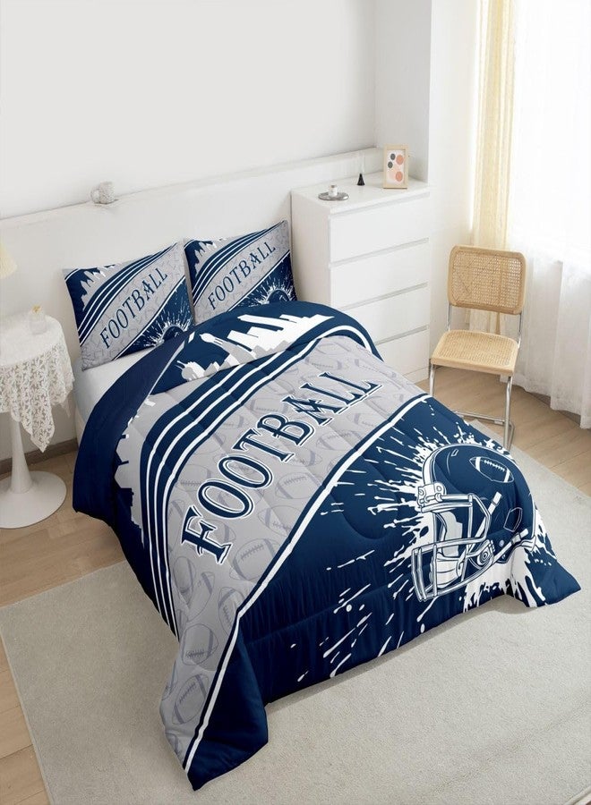 Feelyou Rugby Sports Bedding Set Boys Girls Full Size Comforter Set Sports Theme Women Men Football City Comforter Football Duvet Quilt Dark Blue Room Decor - Image 3