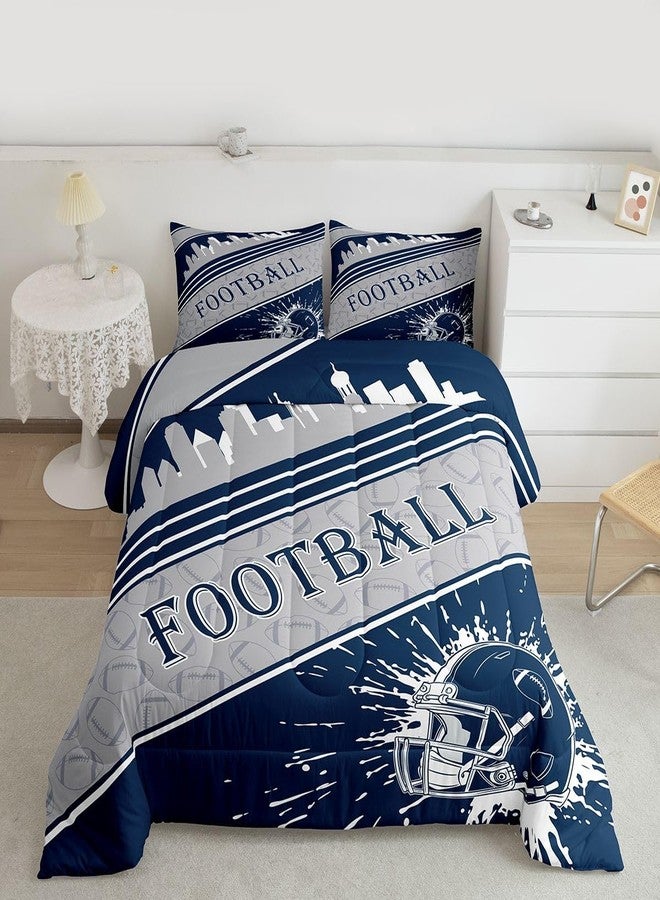 Feelyou Rugby Sports Bedding Set Boys Girls Full Size Comforter Set Sports Theme Women Men Football City Comforter Football Duvet Quilt Dark Blue Room Decor - Image 2