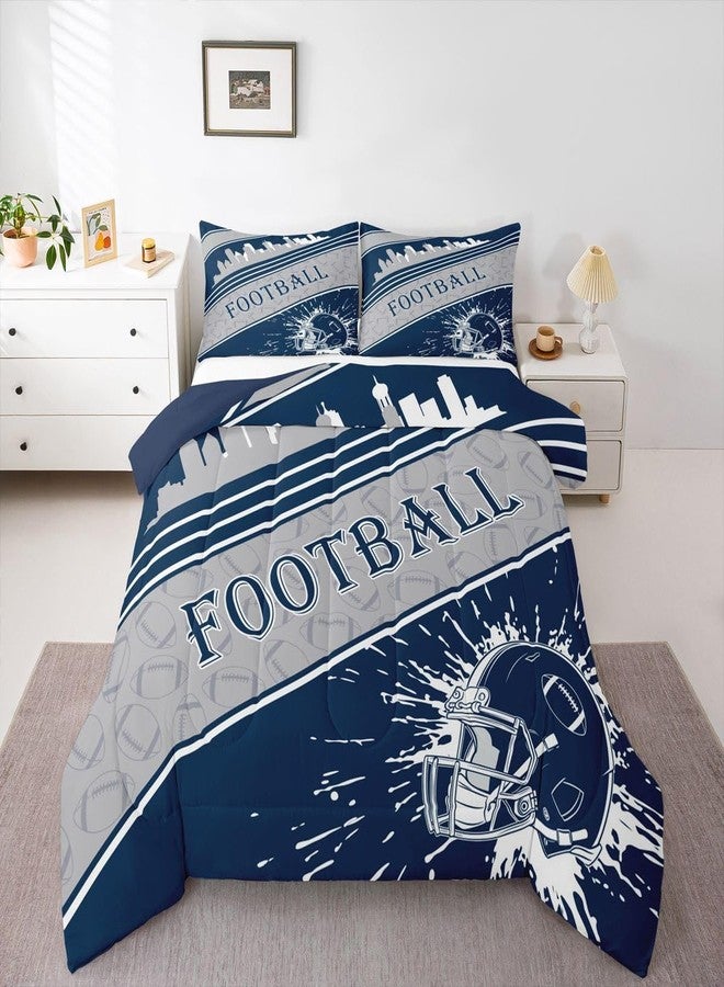 Feelyou Rugby Sports Bedding Set Boys Girls Full Size Comforter Set Sports Theme Women Men Football City Comforter Football Duvet Quilt Dark Blue Room Decor - Image 1