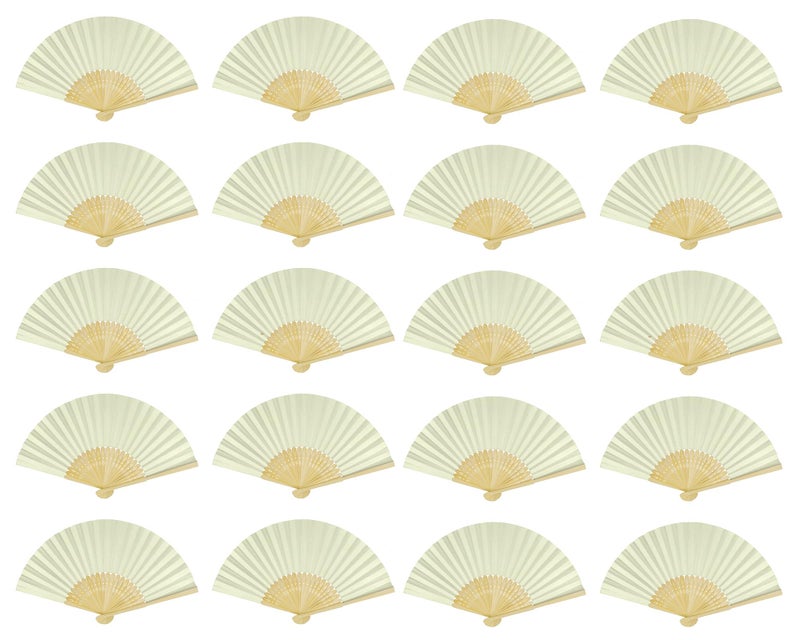 FoDau770 Classical Folding Fans 20 Pieces Bamboo Handheld Fans Paper Hand Fan for Cosplay Dancing Decoration Party Antique White
