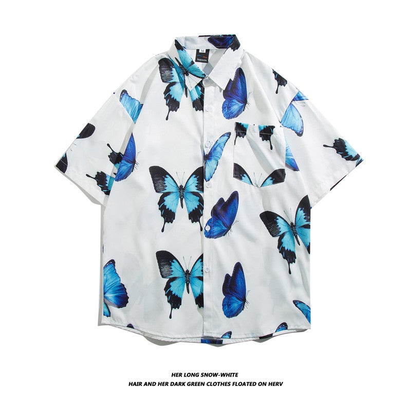 Short-Sleeved Shirt Hawaiian Retro Pu Shuai Hong Kong Style Japanese Style Trendy Loose Casual Beach Holiday Style Couple'S Top - Image 1