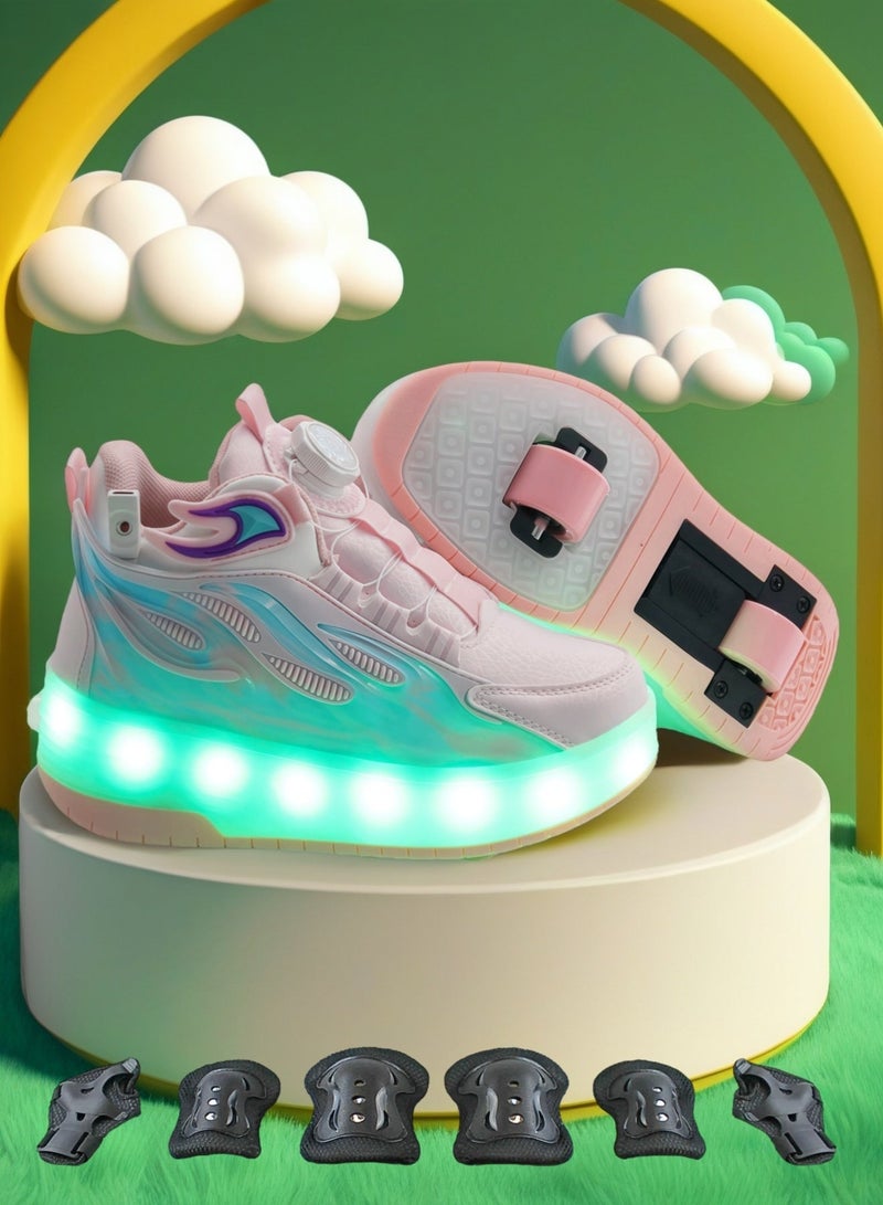 EASY FUTURE Roller Sport Sneakers for Kids Roller Skate Shoes with Flashing Wheels Indoor Outdoor Children's Gift Skate Sneakers Including Protective Gear  NO.1304P - Image 1