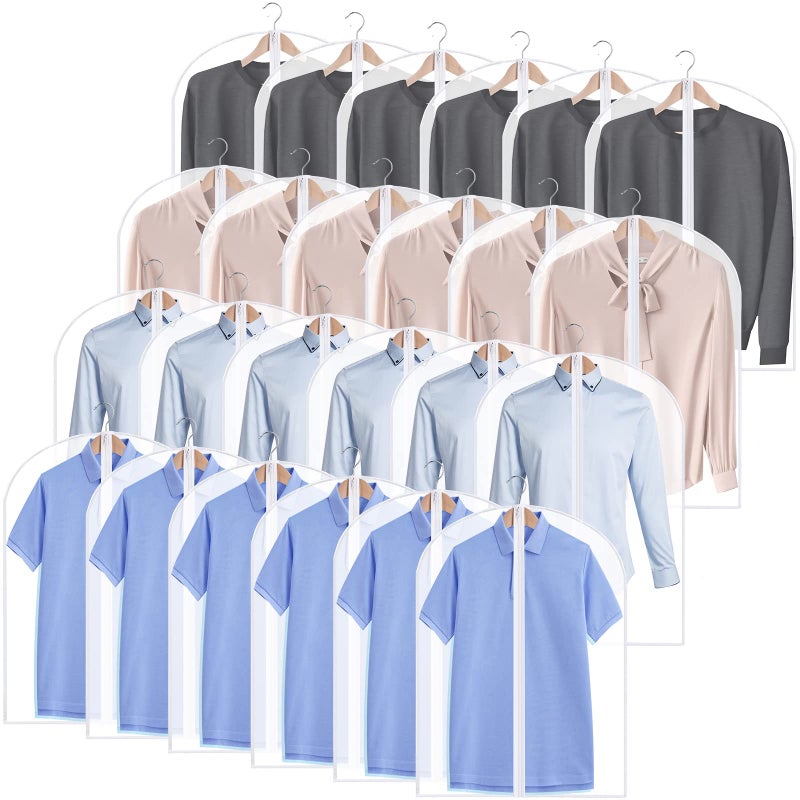 Chumia 25 Pcs Garment Bags for Hanging Clothes Storage 24 x 32 Inch Clear Plastic Clothes Covers Dust Proof Suit Cover Dress Garment Bags with Full Zipper for Travel Closet Adult