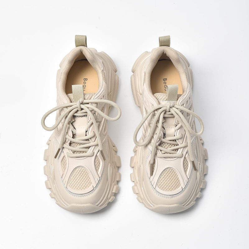 BEAU TODAY Chunky Sneakers for Women, Fashion Platform Sneakers Dad Shoes for Women, Casual Lace-up Walking Shoes Beige US 7 - Image 3