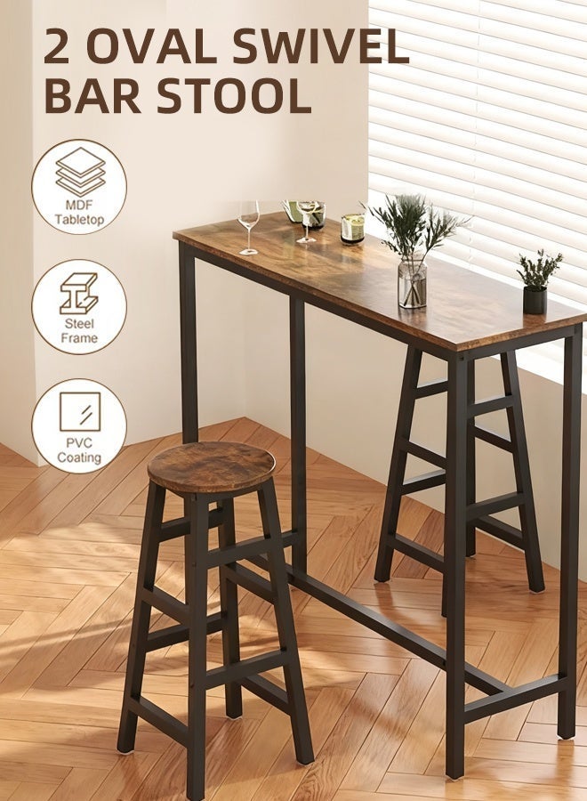 قف طقم طاولة طعام من 3 قطع، طاولة بار وكراسي، طاولة مطبخ بارتفاع منضدة مع مقعدين، بإطار فولاذي، طاولة بار بتصميم صناعي للمطبخ، ومساحات المعيشة، ومناطق التجمع - Image 2