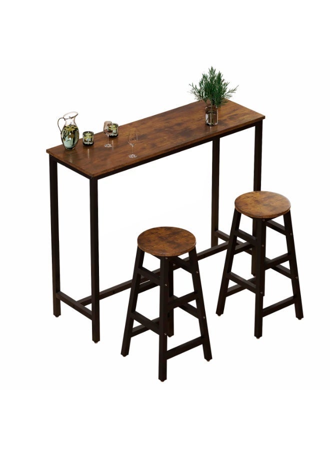 قف طقم طاولة طعام من 3 قطع، طاولة بار وكراسي، طاولة مطبخ بارتفاع منضدة مع مقعدين، بإطار فولاذي، طاولة بار بتصميم صناعي للمطبخ، ومساحات المعيشة، ومناطق التجمع - Image 3