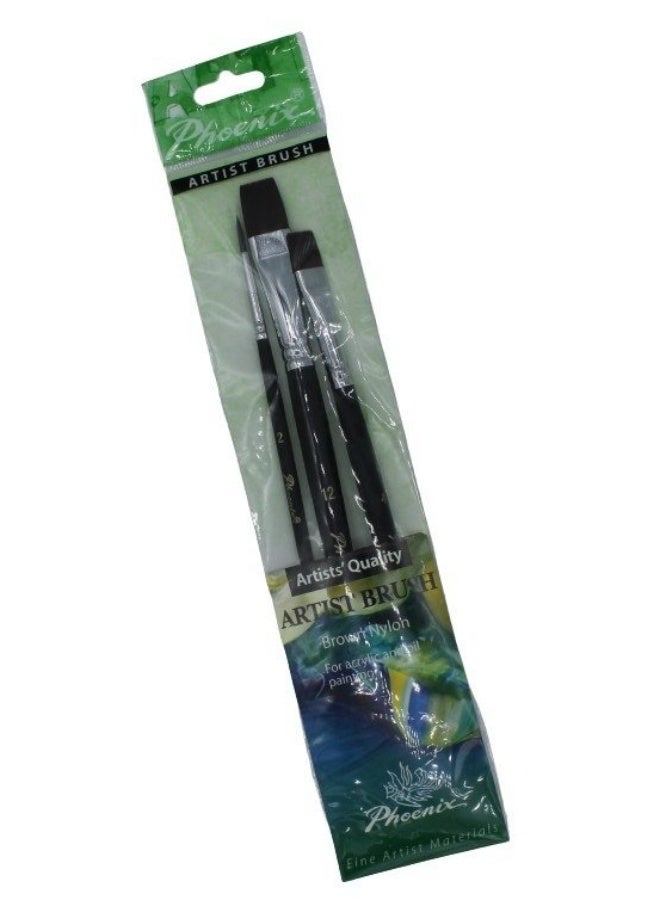 Phoenix - Acrylic Brush Set, 3 Pieces (Sizes 2, 4, 12) - Short Handle
