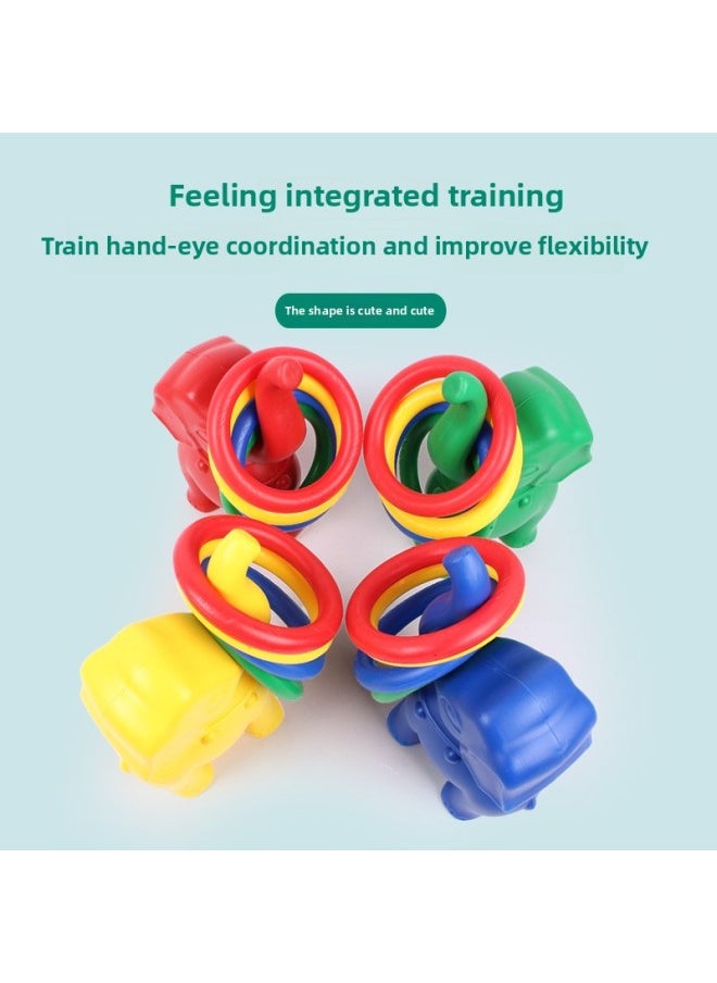 Generic - Elephant Ring Children's Sensory Training Equipment Home Sports Children's Hand-eye Coordination Stall Toy Game Throwing-Color:Green Elephant Ferrule 4 Rings - Image 1