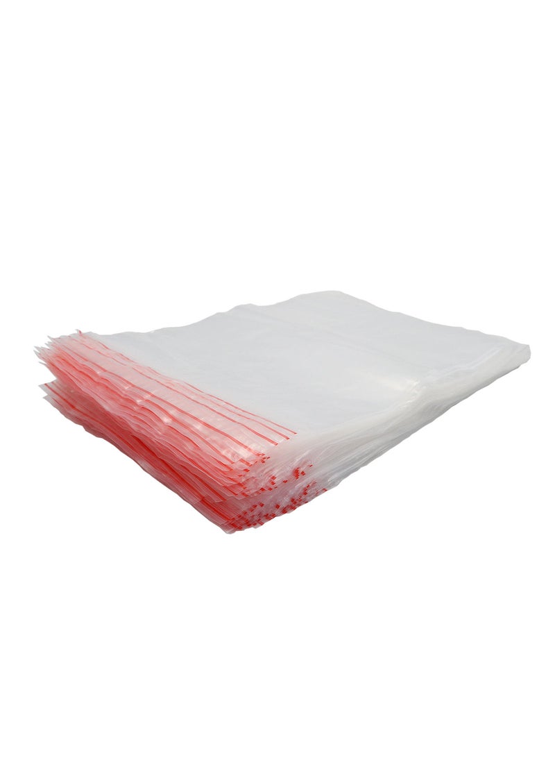 100 Pieces Polypropylene Zipper Bag Clear/Red 50 mic - Image 1