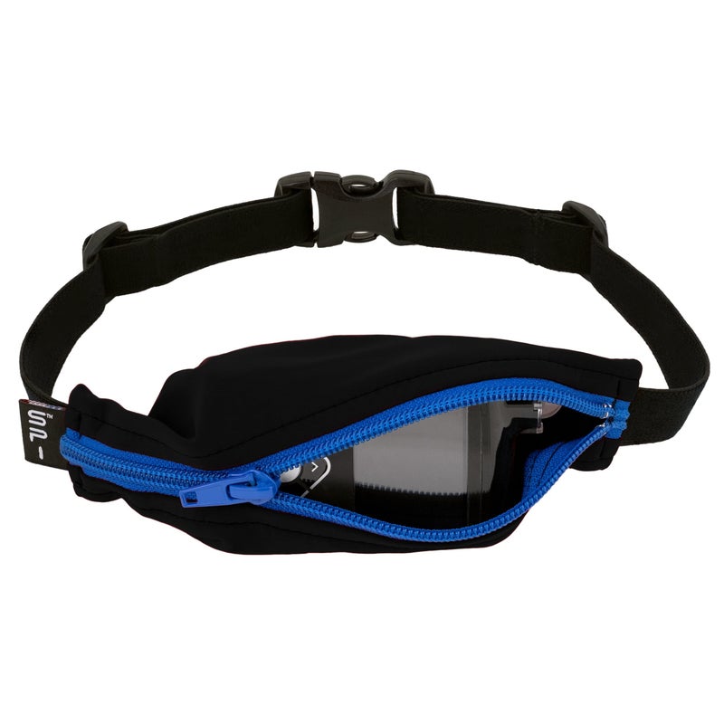 SPIbelt حزام جيب SPIbelt للأطفال، جيب قابل للتوسيع، خصر قابل للتعديل لأفضل ملاءمة، بدون اهتزاز، بدون شعار، أسود مع سحاب أزرق - Image 1