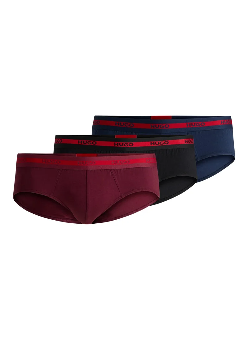 HUGO Three-pack of stretch-cotton briefs with logo waistbands