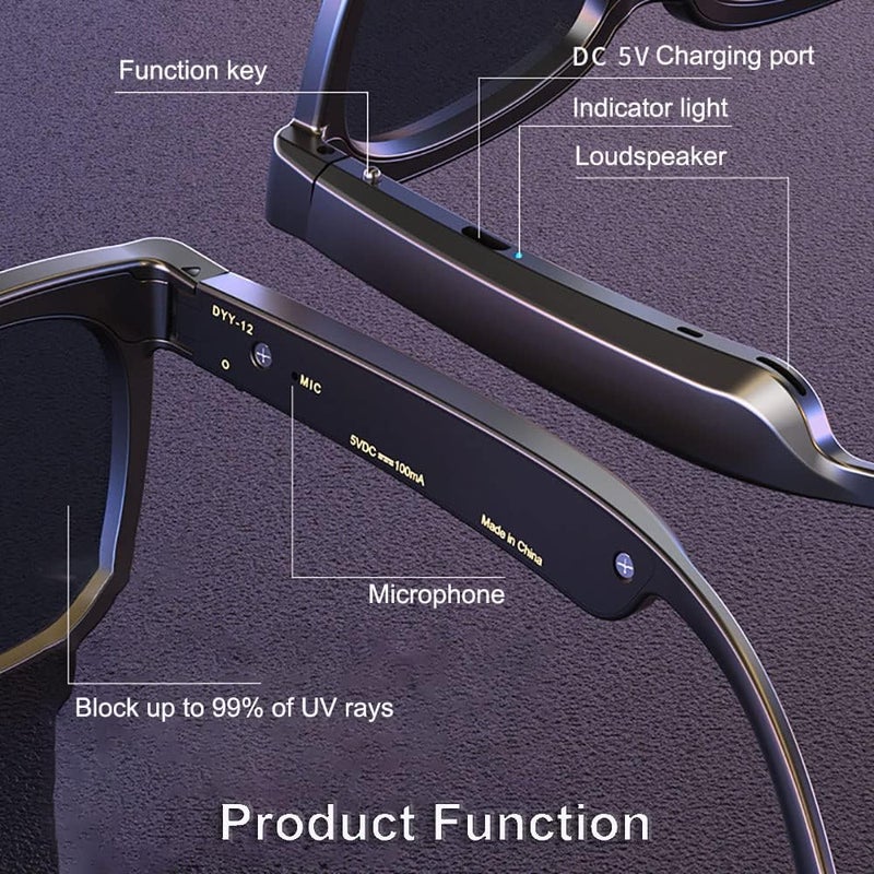 نظارات ، نظارات شمسية صوتية بلوتوث ، نظارات شمسية بلوتوث الشمسية ، نظارات ذكية بأسلوب الأذن المفتوحة ، استمع إلى الموسيقى والمكالمات مع الصوت لأعلى وأسفل ، نظارات صوتية بلوتوث 5.0 و IP44 مقاومة للماء - Image 4