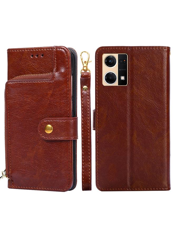 اس-توب جراب هاتف OPPO Reno7 4G/F21 Pro 4G مصنوع من الجلد مع سحاب - Image 1