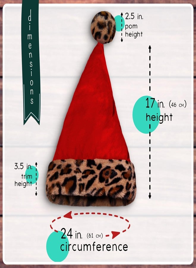 Hexonomy Red Velvet Santa Hat - Furry Leopard Print Trim, Faux Fur - Tan Brown Animal Cheetah Print, Fun Deluxe Christmas Accessory - Adult, 1 Size - Image 3