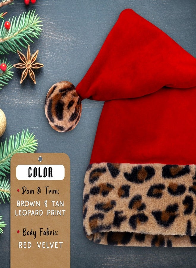 Hexonomy Red Velvet Santa Hat - Furry Leopard Print Trim, Faux Fur - Tan Brown Animal Cheetah Print, Fun Deluxe Christmas Accessory - Adult, 1 Size - Image 5
