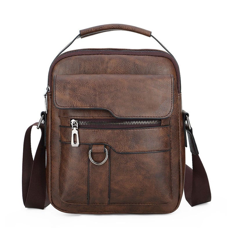 JINGTIANCD Small Crossbody Bag, Mens Shoulder Bag, Vintage leather Bag Office Business for Men, Handbag Purse Zipper (Brown) - Image 1