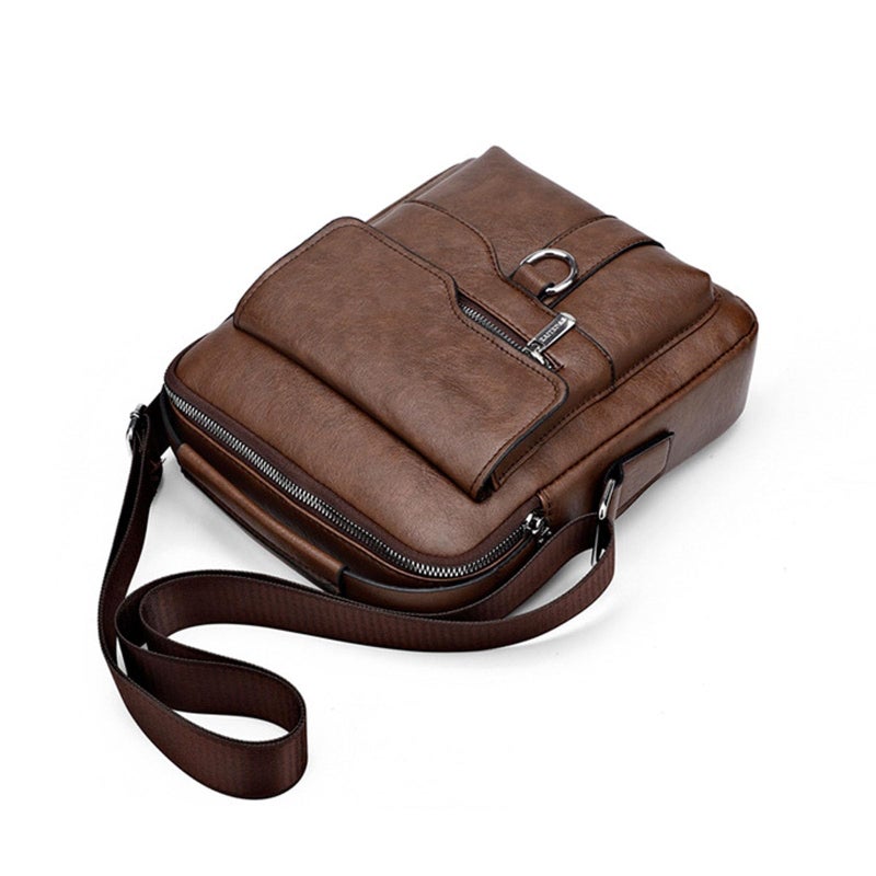 JINGTIANCD Small Crossbody Bag, Mens Shoulder Bag, Vintage leather Bag Office Business for Men, Handbag Purse Zipper (Brown) - Image 5