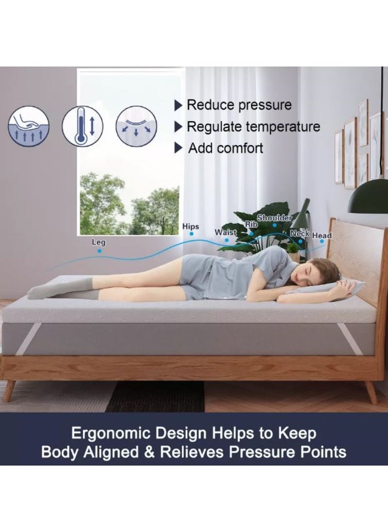 AL WADI FURNITURE 5cm Thick Luxury Soft Ventilated Visco Memory Foam Double Bed Mattress Topper,with Removable Belgium Jacquard Cotton Non-Slip Cover, Max Back Support - 120W x 190L cm  - Image 3
