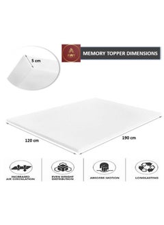 AL WADI FURNITURE 5cm Thick Luxury Soft Ventilated Visco Memory Foam Double Bed Mattress Topper,with Removable Belgium Jacquard Cotton Non-Slip Cover, Max Back Support - 120W x 190L cm  - Image 2