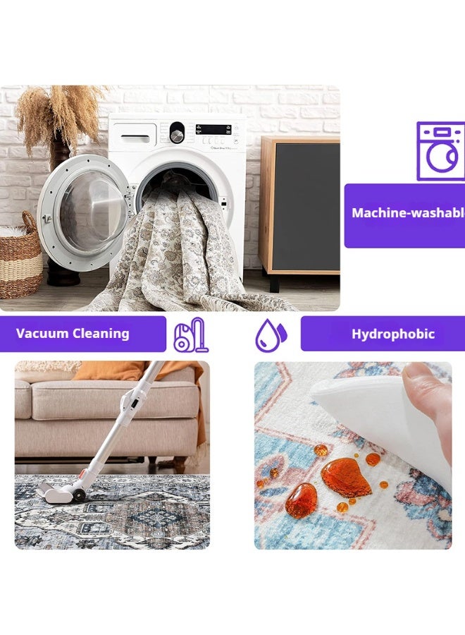 Yoze Persian Vintage Area Rug 90x150CM, Washable Non-Slip Carpet, Soft Imitation Cashmere Bedside Mat, Bohemian Low Pile Floor Cover for Living Room, Bedroom, Sofa, Kitchen, Entryway - Image 2