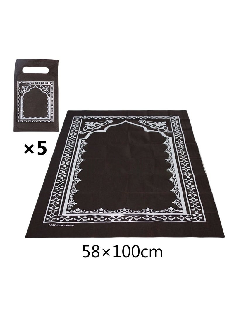 5-PACKS Muslim Disposable Non-woven Prayer Rug, Folding Rug With Handbag 58*100cm (brown)