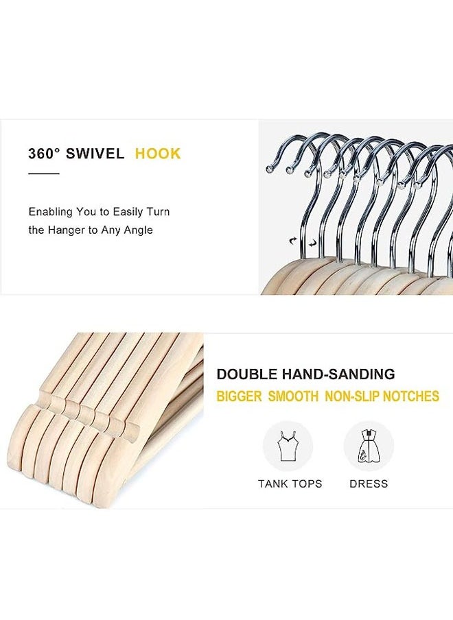 Kids' Pack of 20 Non-Slip Swivel Hook and Precisely Cut Notches Wooden Hangers