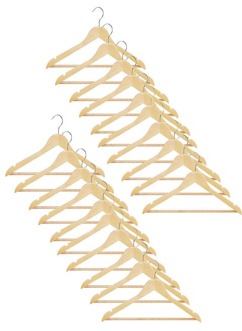 Kids' Pack of 20 Non-Slip Swivel Hook and Precisely Cut Notches Wooden Hangers