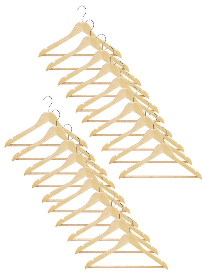 Kids' Pack of 20 Non-Slip Swivel Hook and Precisely Cut Notches Wooden Hangers
