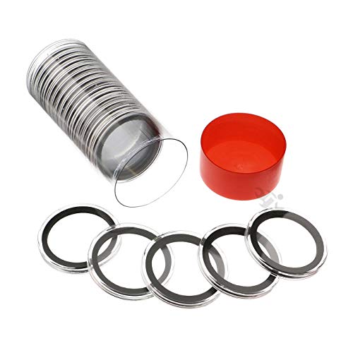 OnFireGuy 20pcs 39mm Black Ring Coin Capsules & Capsule Tube with Red Cap Lid for 1oz Silver Rounds | Protective Coin Cases for 1oz Silver Buffalo, Copper Rounds and Standard Casino Chips - Image 1