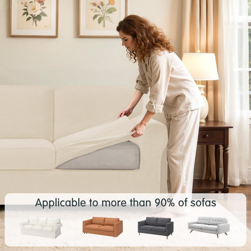 subrtex Slipcover Sets for Sofa, 7 Pieces Stretch Furniture Cover, Wear Resistant, Washable, Checkered Pattern, Ivory (Large) - Image 4