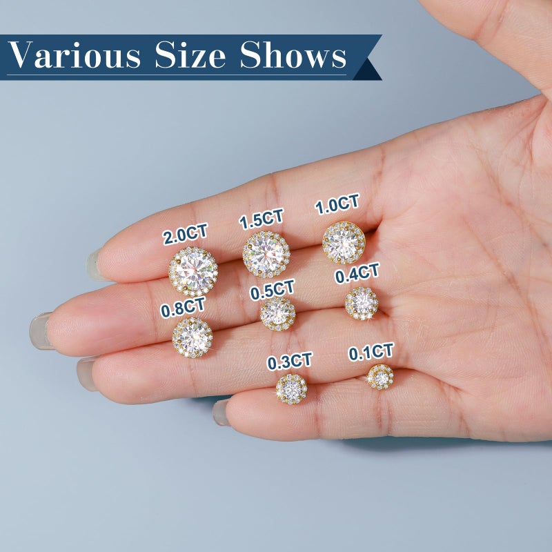 TUHE 4 Carats Moissanite Halo Earrings 8MM Moissanite Stud Earrings for Men, 18k Yellow Gold Plated 925 Sterling Silver Womens Stud Earrings D Color VVS1 Brilliant Cut Push Back - Image 5