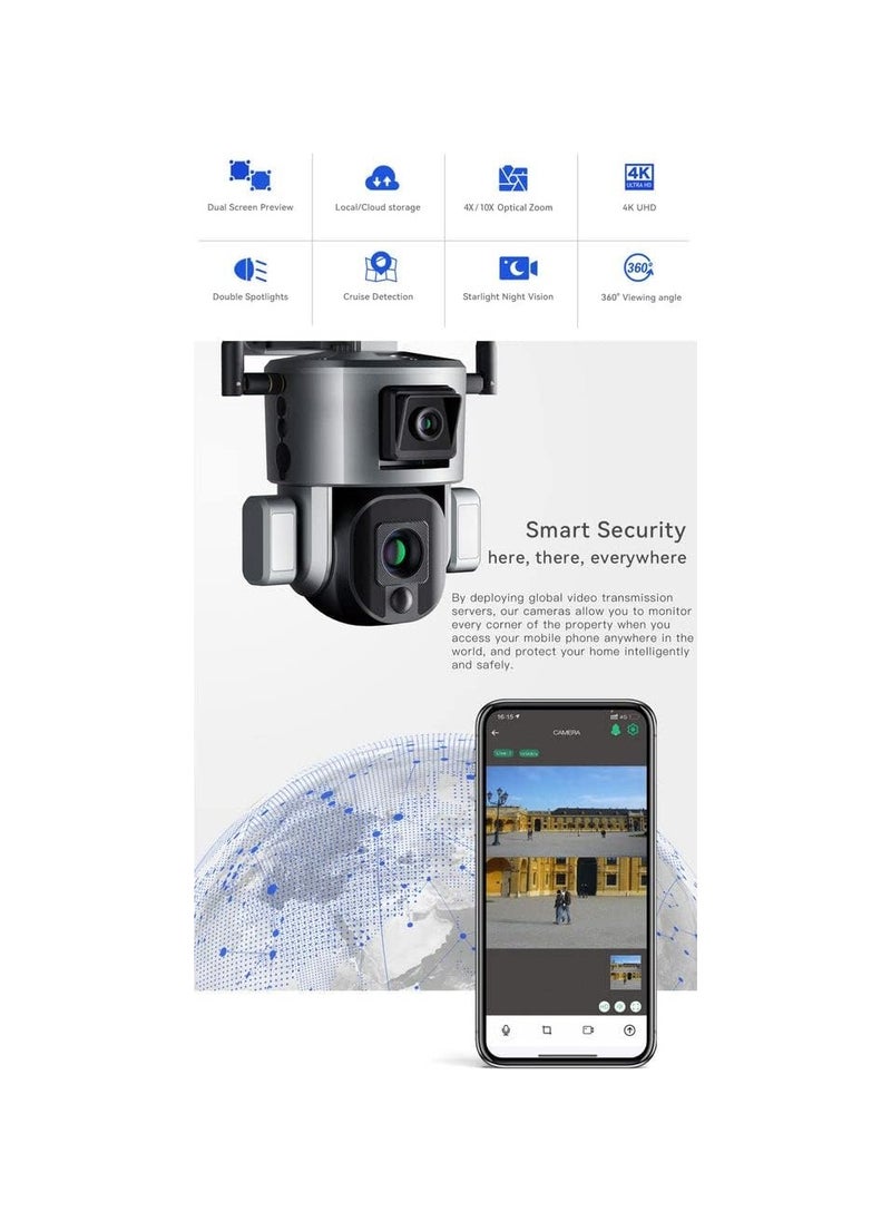 كروني - كاميرا CRONY D5 4G-4K-8MP تعمل بالطاقة الشمسية ببطارية ربط مزدوجة PT كاميرا CCTV لاسلكية 8 ميجابكسل | لا حاجة لضبط التركيز، الصورة واضحة بعد التثبيت - Image 1