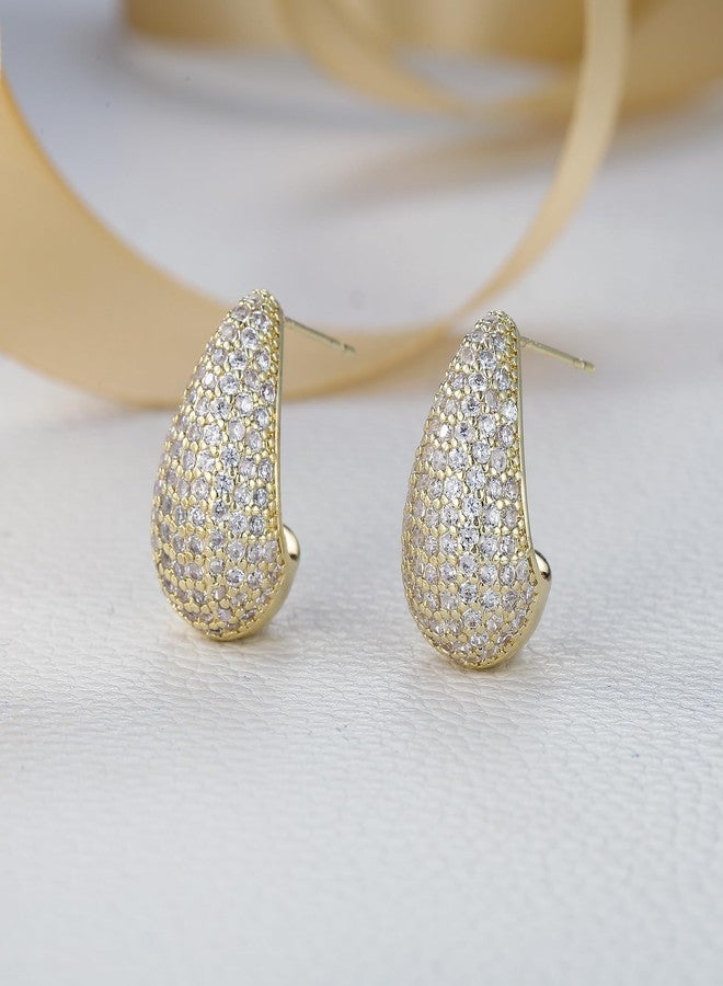 BriLove Chunky Teardrop Earrings for Women, Unique Retro Hypoallergenic Trendy Lightweight Waterdrop Gold Hoop Drop Earring for Party Daily Wear Accessories Clear Gold-Tone - Image 5