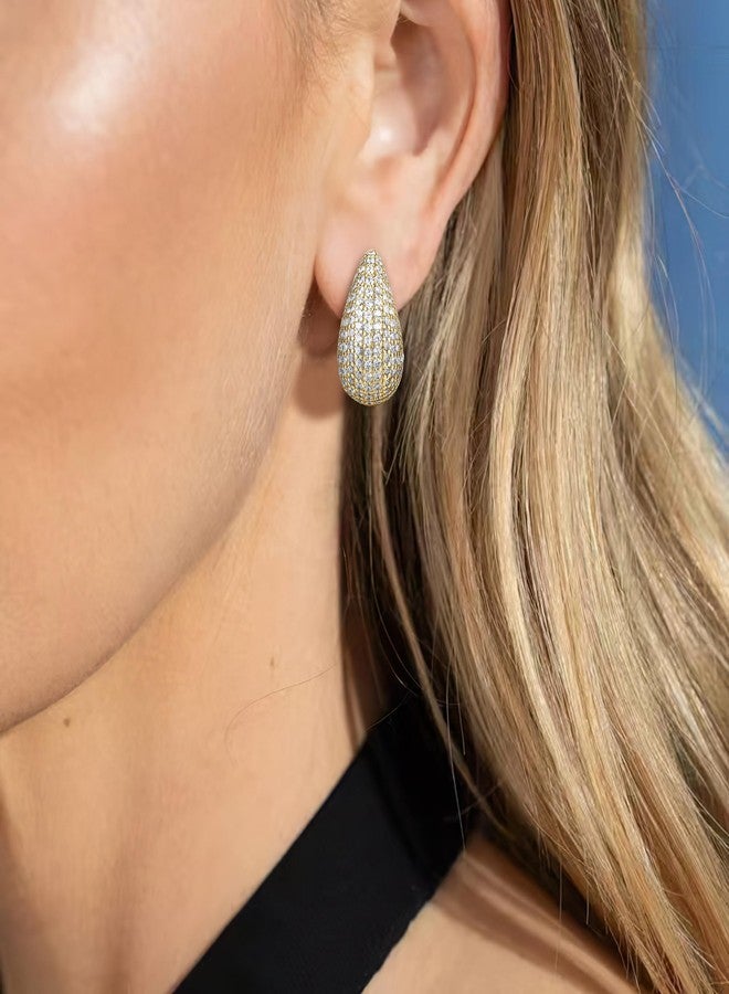 BriLove Chunky Teardrop Earrings for Women, Unique Retro Hypoallergenic Trendy Lightweight Waterdrop Gold Hoop Drop Earring for Party Daily Wear Accessories Clear Gold-Tone - Image 2