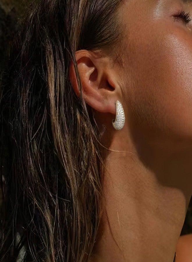 BriLove Chunky Teardrop Earrings for Women, Unique Retro Hypoallergenic Trendy Lightweight Waterdrop Gold Hoop Drop Earring for Party Daily Wear Accessories Clear Gold-Tone - Image 3