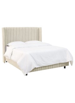 Homzmart Swedish Wood and Linen King  Bed 200×160×130 cm - Beige  - Image 1