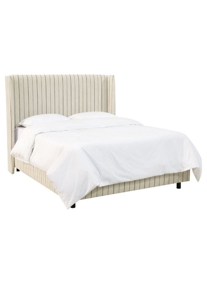 Homzmart Swedish Wood and Linen King  Bed 200×160×130 cm - Beige  - Image 1