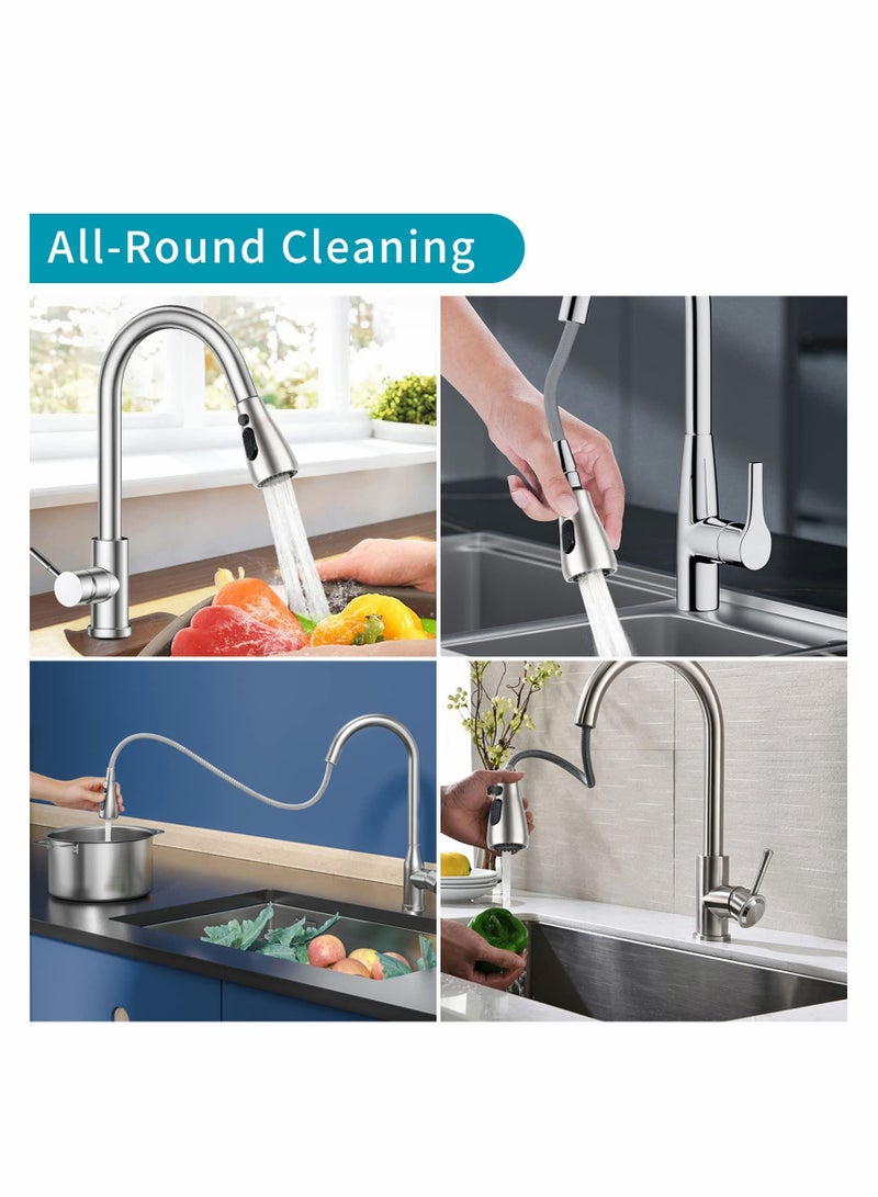 Brushed Nickel Kitchen Faucet Spray Head - 3 Modes Pull-Out Replacement, Splash-Proof  Water-Saving for Universal G 1/2 Mixer Tap - Image 4